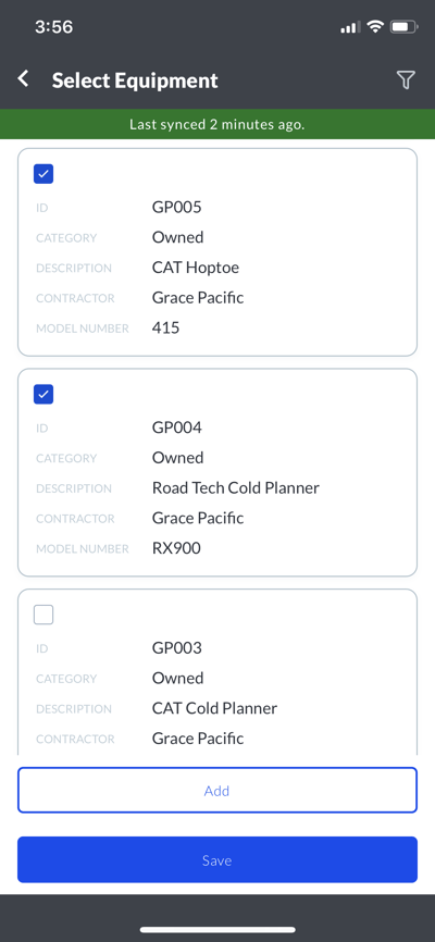 Work Report Equipment Selection