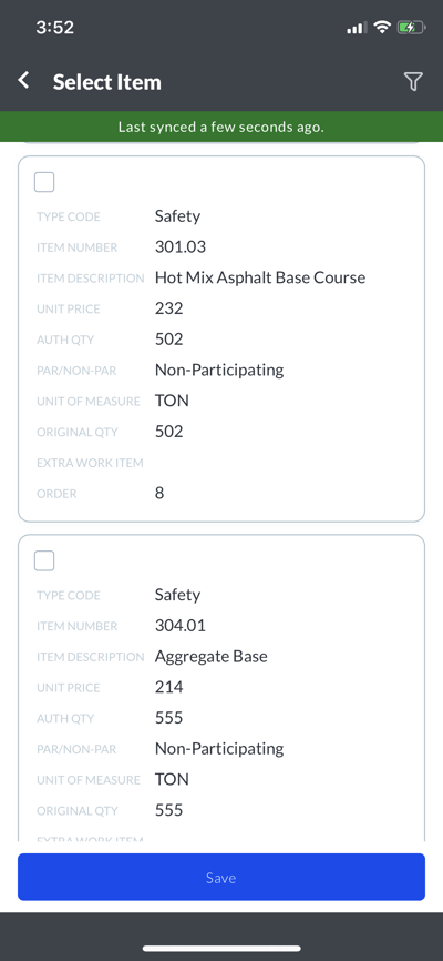 Work Report Item Selection